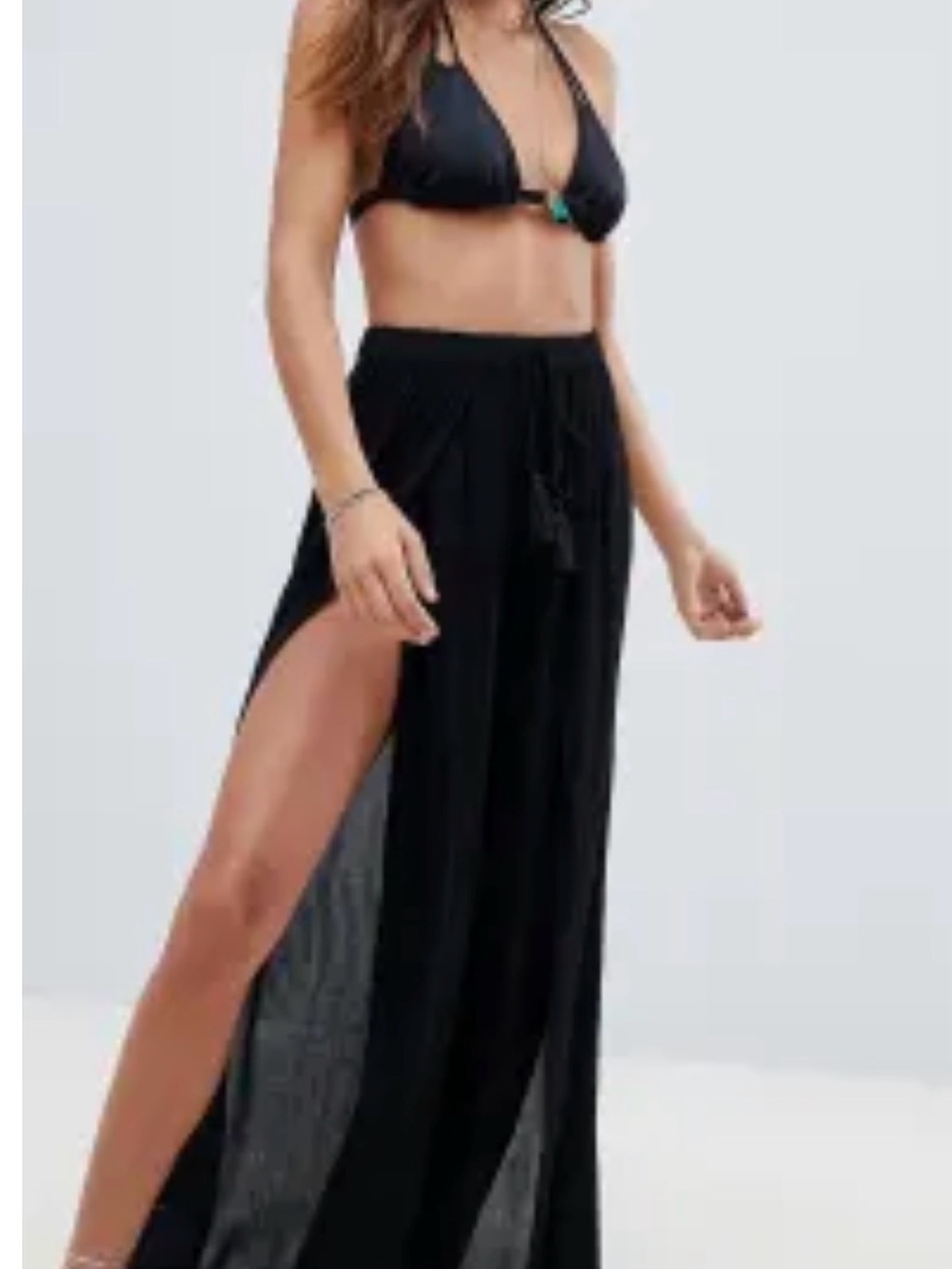 ASOS Black Wide-Leg Maxi Pants with High Side Split